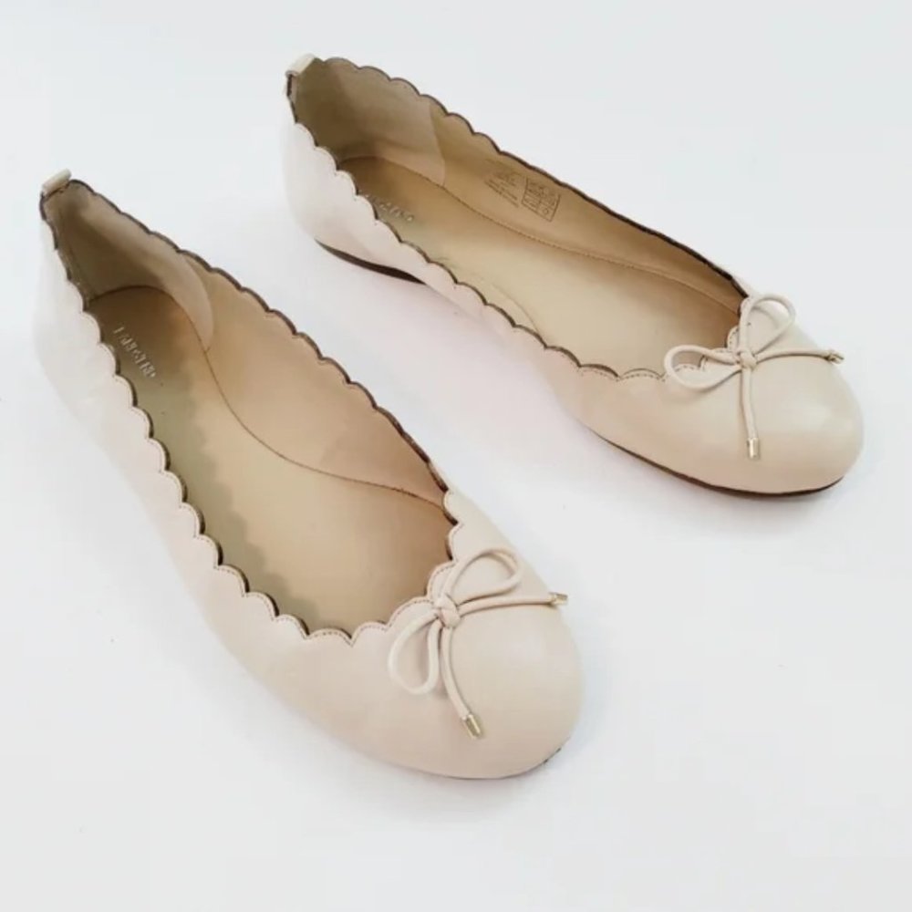 Land's End Nude Leather Scalloped Ballet Flat Size 11